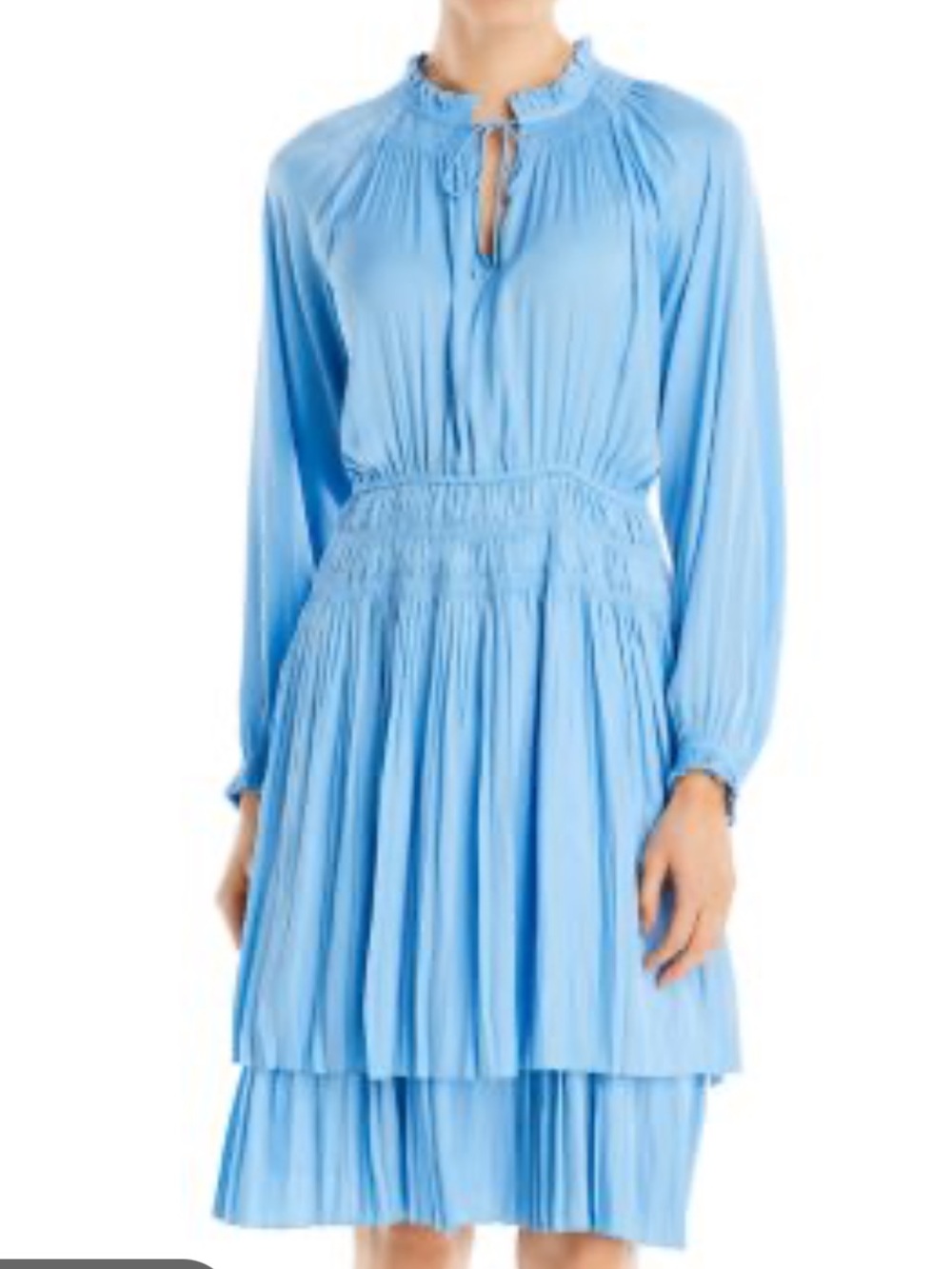 Tahari Sky Blue Smocked Neck Tiered Dress